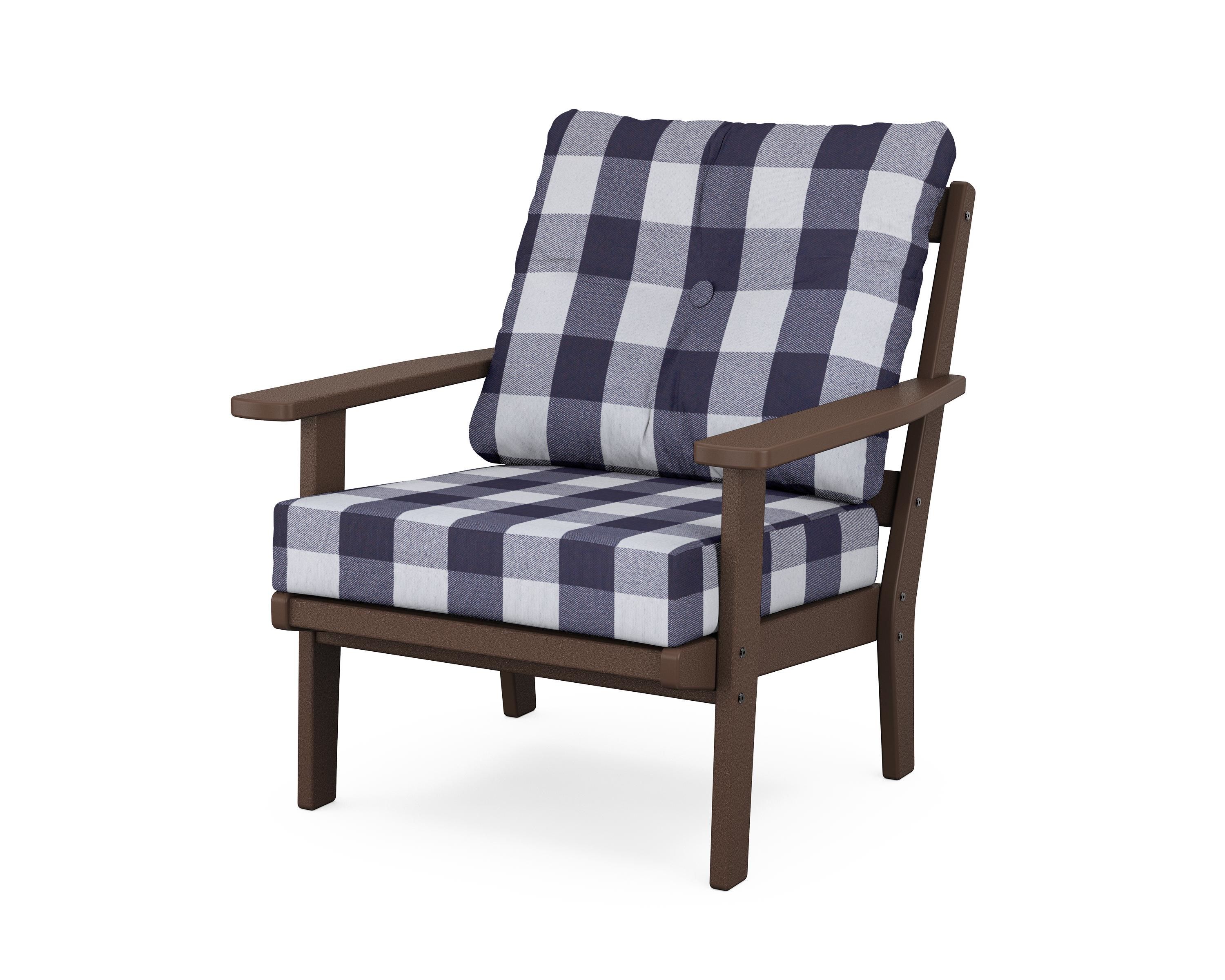 POLYWOOD® Prairie Deep Seating Chair in Mahogany / Buffalo Plaid Navy