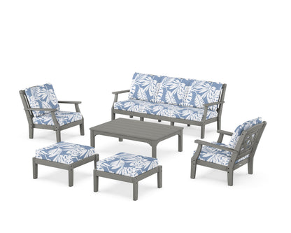 Martha Stewart by POLYWOOD® Chinoiserie 6-Piece Lounge Sofa Set in Slate Grey / Leaf Sky Blue