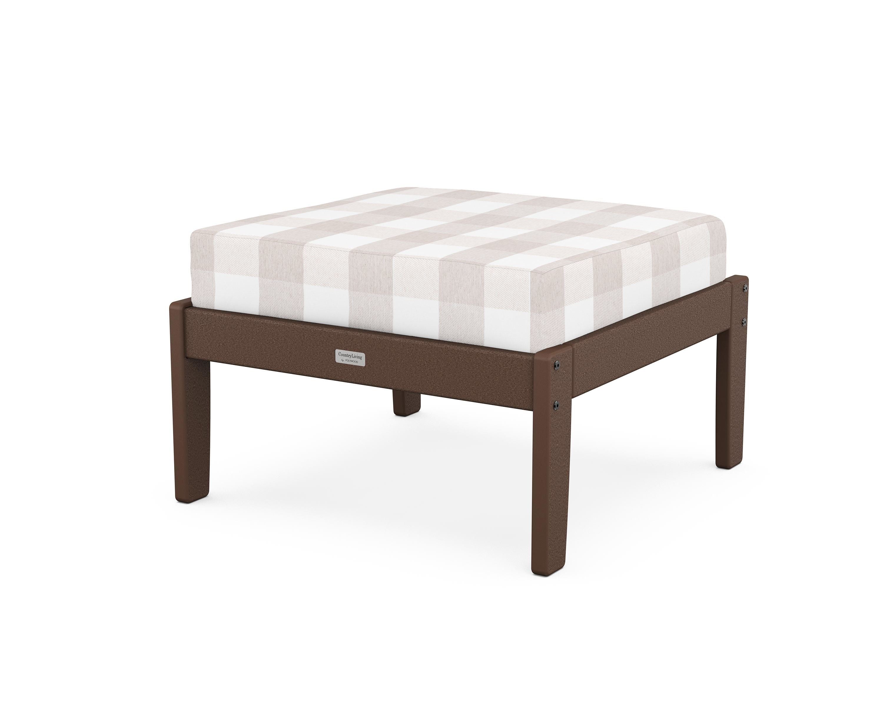 Country Living Cottage Deep Seating Ottoman in Mahogany / Buffalo Plaid Dune Burlap