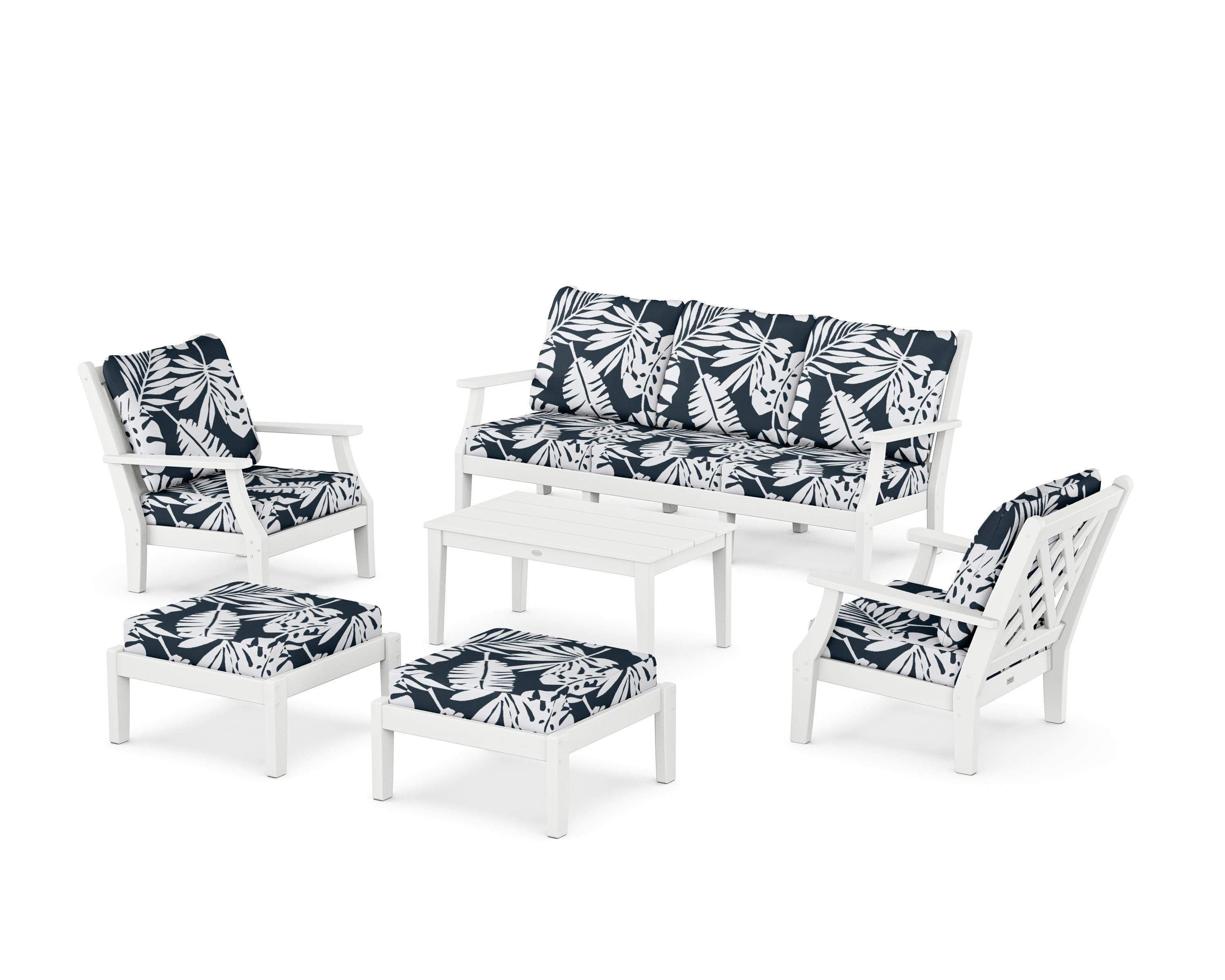 Country Living Wovendale 6-Piece Lounge Sofa Set in White / Leaf Marine Indigo