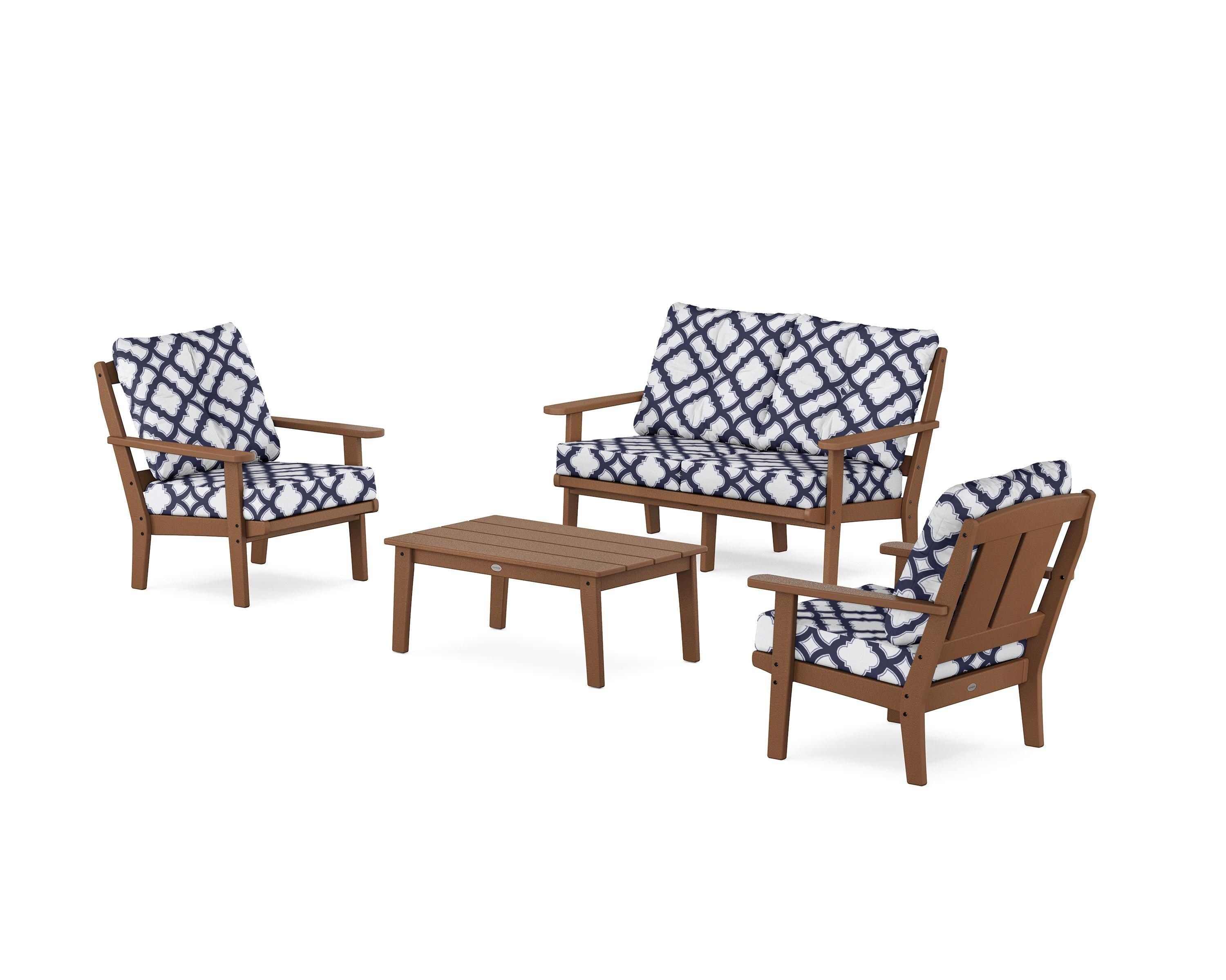 POLYWOOD® Mission 4-Piece Deep Seating Set with Loveseat in Teak / Trellis Navy