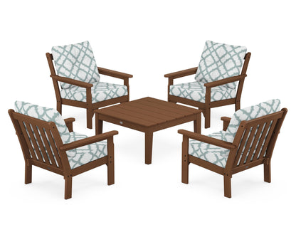 POLYWOOD® Vineyard 5-Piece Deep Seating Conversation Set in Teak / Trellis Glacier Spa
