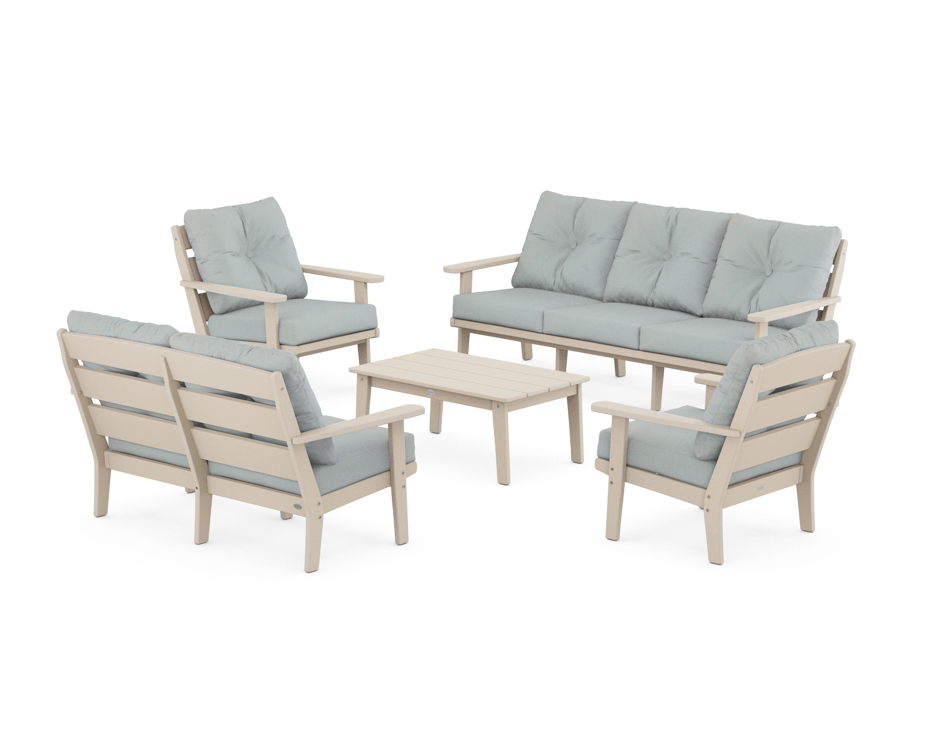POLYWOOD® Lakeside 5-Piece Lounge Sofa Set in Sand / Spa
