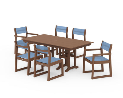 POLYWOOD® EDGE Sling 7-Piece Farmhouse Dining Set in Teak / Poolside Sling