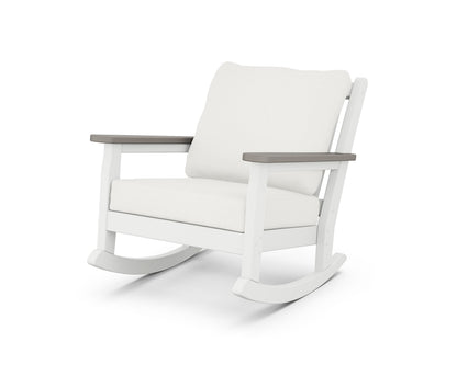 POLYWOOD® Chippendale Deep Seating Rocking Chair in White / Driftwood / Natural Linen