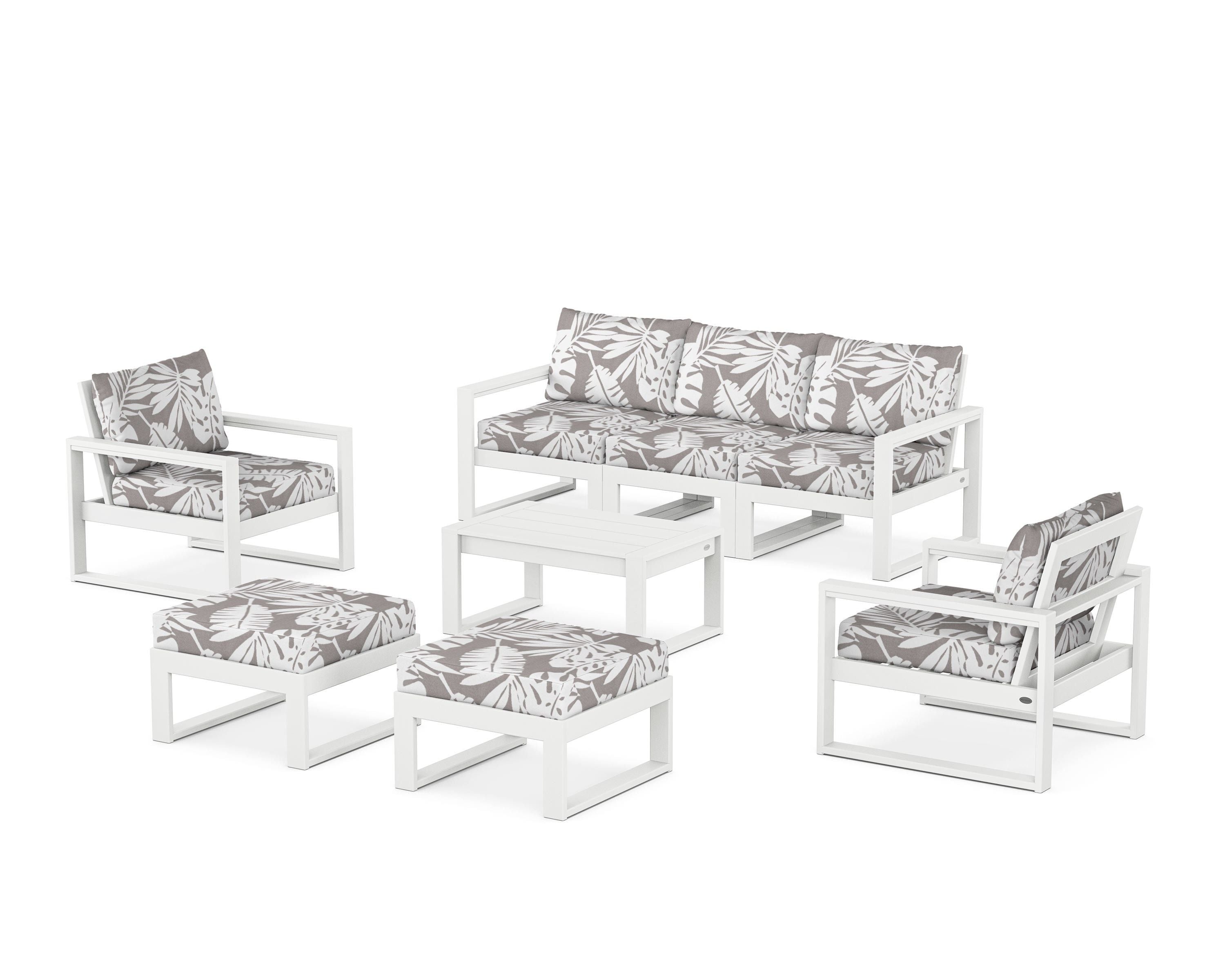 POLYWOOD® EDGE Sectional 8-Piece Lounge Sofa Set in White / Leaf Grey Mist
