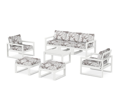 POLYWOOD® EDGE Sectional 8-Piece Lounge Sofa Set in White / Leaf Grey Mist