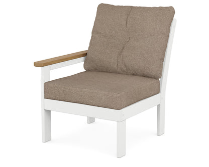 POLYWOOD® Vineyard Modular Left Arm Chair in White / Natural / Spiced Burlap