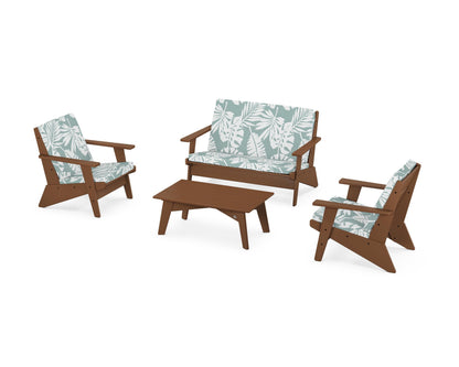POLYWOOD® Riviera Modern Lounge 4-Piece Set in Teak / Leaf Glacier Spa