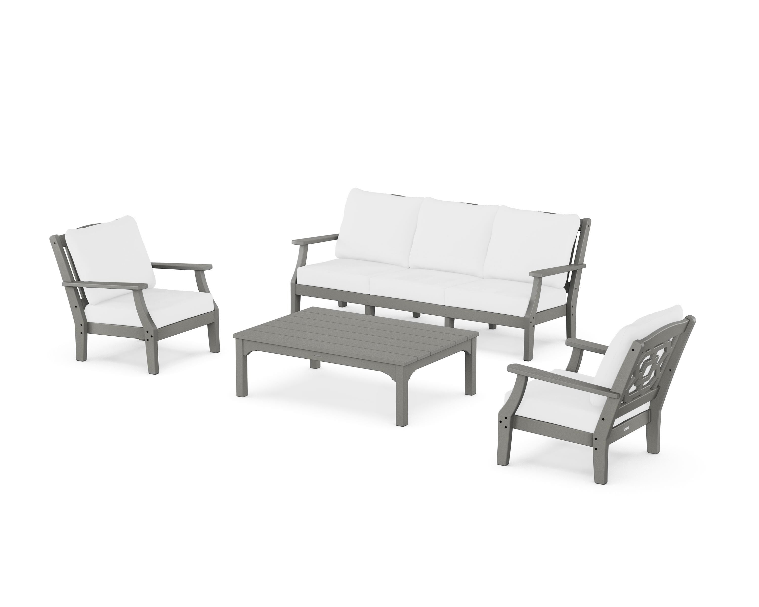 Martha Stewart by POLYWOOD® Chinoiserie 4-Piece Deep Seating Set with Sofa in Slate Grey / Natural