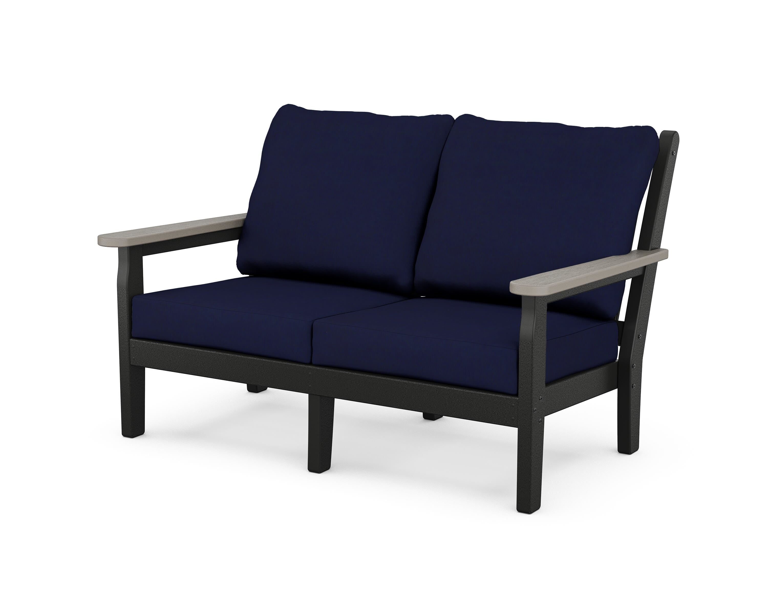 POLYWOOD® Chippendale Deep Seating Loveseat in Black / Driftwood / Navy