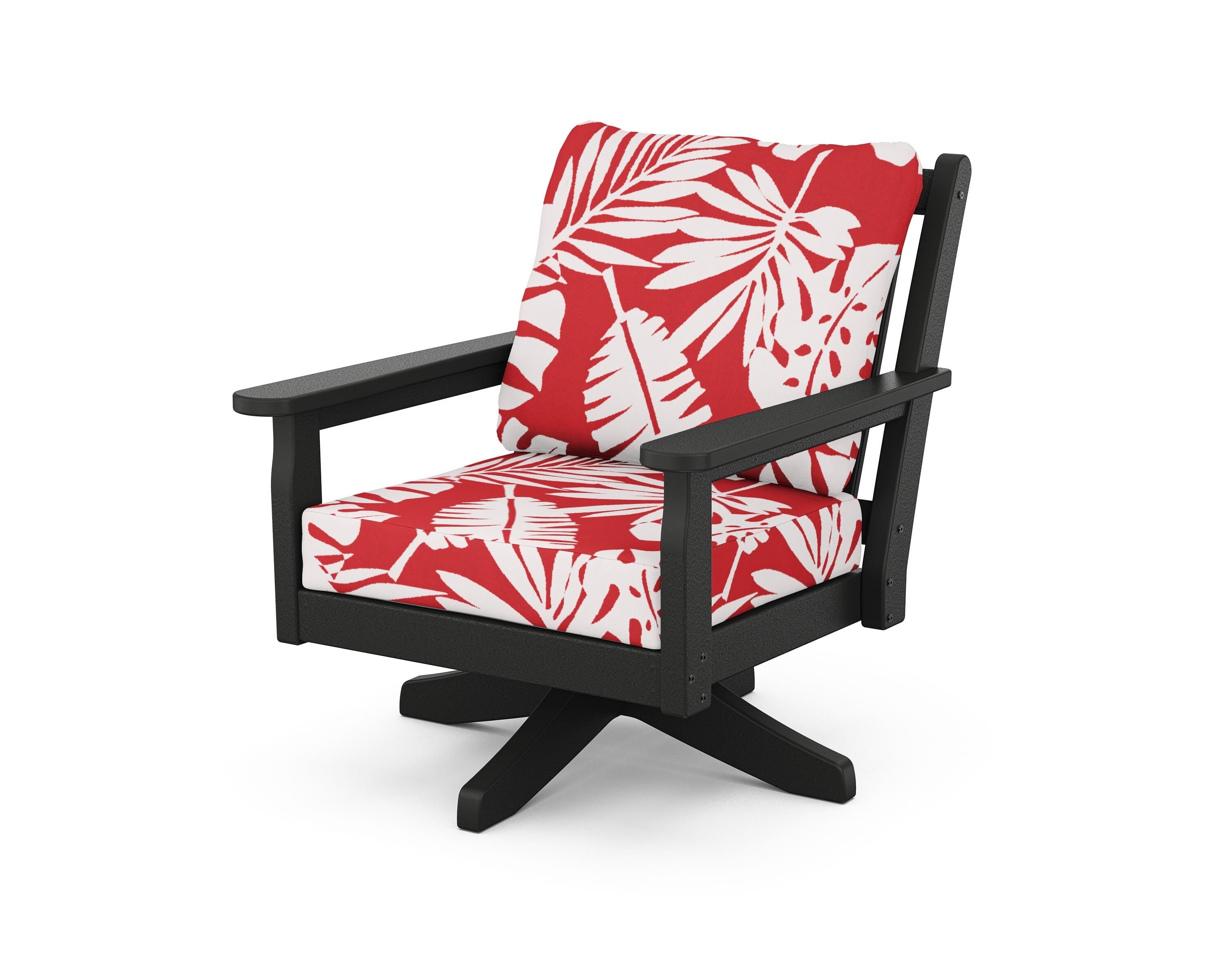 POLYWOOD® Chippendale Deep Seating Swivel Chair in Black / Leaf Crimson