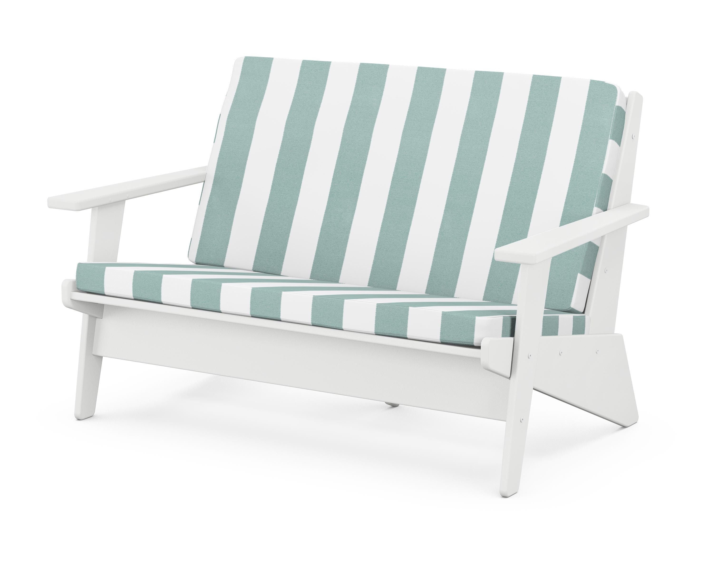 POLYWOOD® Riviera Modern Lounge Loveseat in White / Cabana Stripe Glacier Spa