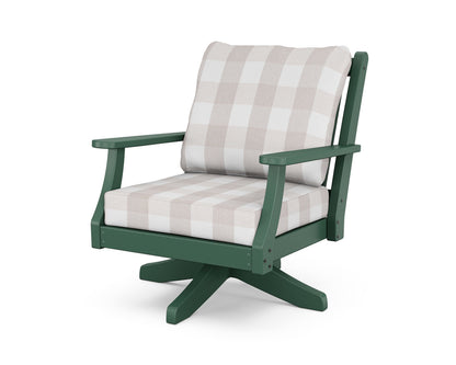 Country Living Wovendale Deep Seating Swivel Chair in Green / Buffalo Plaid Dune Burlap