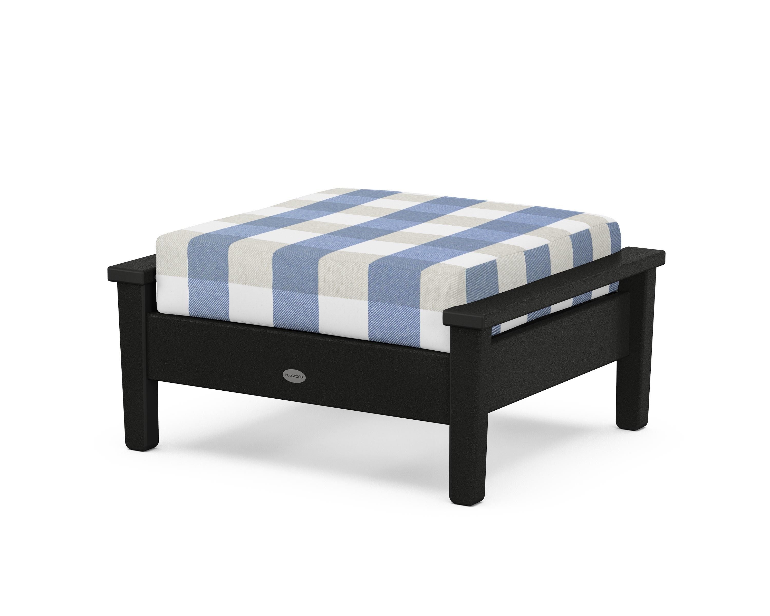 POLYWOOD® Prescott Deep Seating Ottoman in Black / Buffalo Plaid Sky Blue