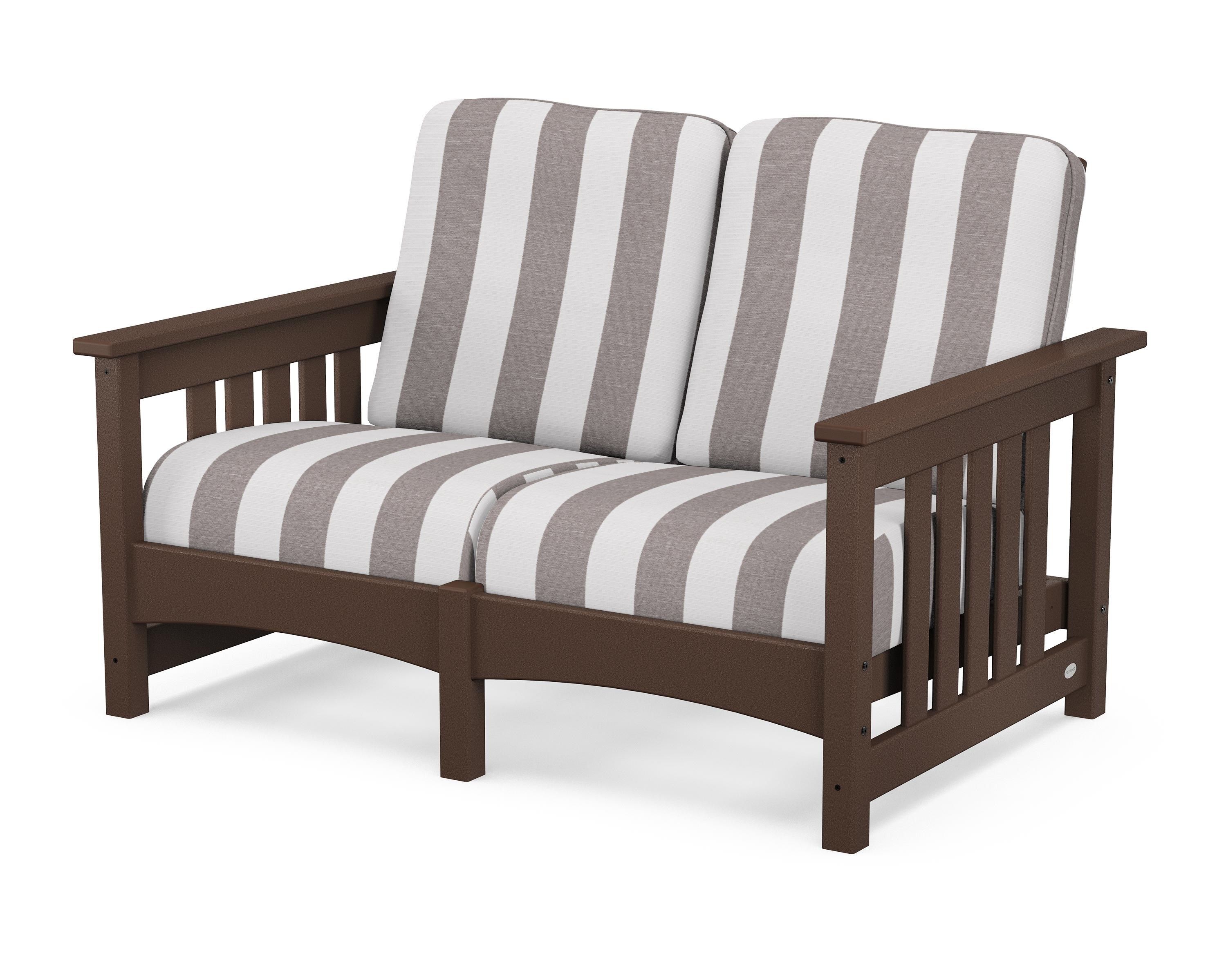POLYWOOD® Club Mission Loveseat in Mahogany / Cabana Stripe Grey Mist