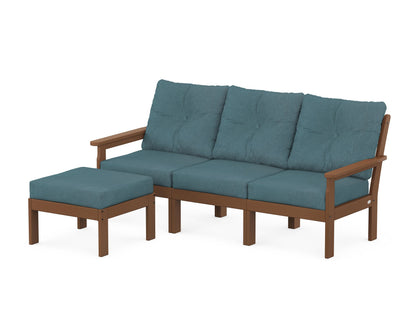 POLYWOOD® Vineyard 4-Piece Sectional with Ottoman in Teak / Ocean Teal