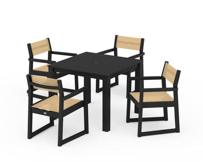 POLYWOOD® EDGE Sling Arm Chair 5-Piece Parsons Dining Set in Black / Dupioni Apricot Sling