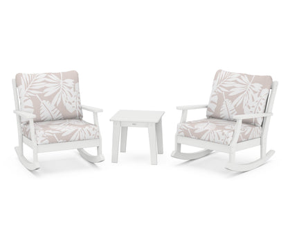 POLYWOOD® Braxton 3-Piece Deep Seating Rocker Set in White / Leaf Dune Burlap