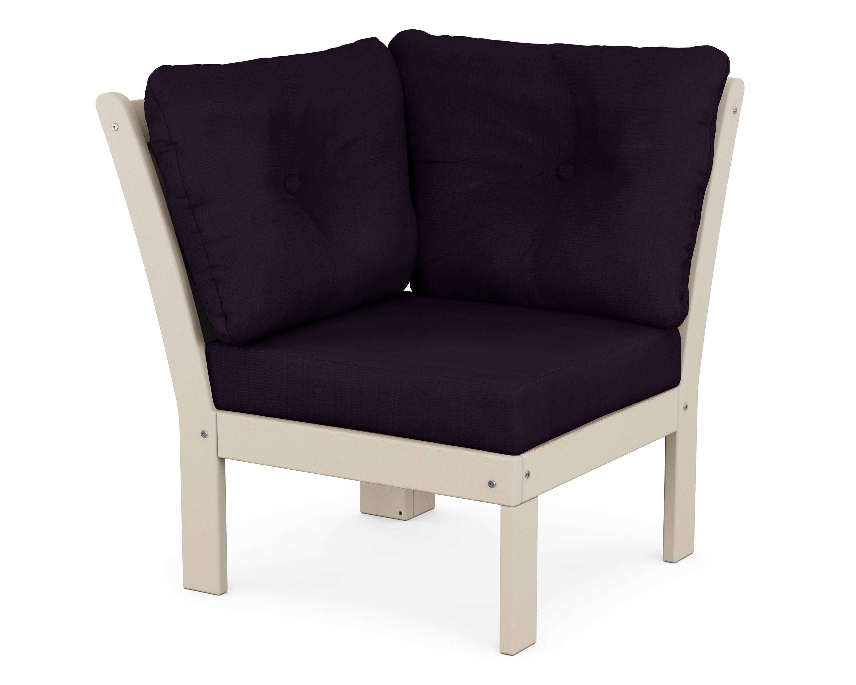 POLYWOOD® Vineyard Modular Corner Chair in Sand / Navy Linen