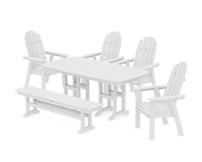 POLYWOOD® Vineyard Curveback Adirondack Chair 6-Piece Dining Set with Bench in White