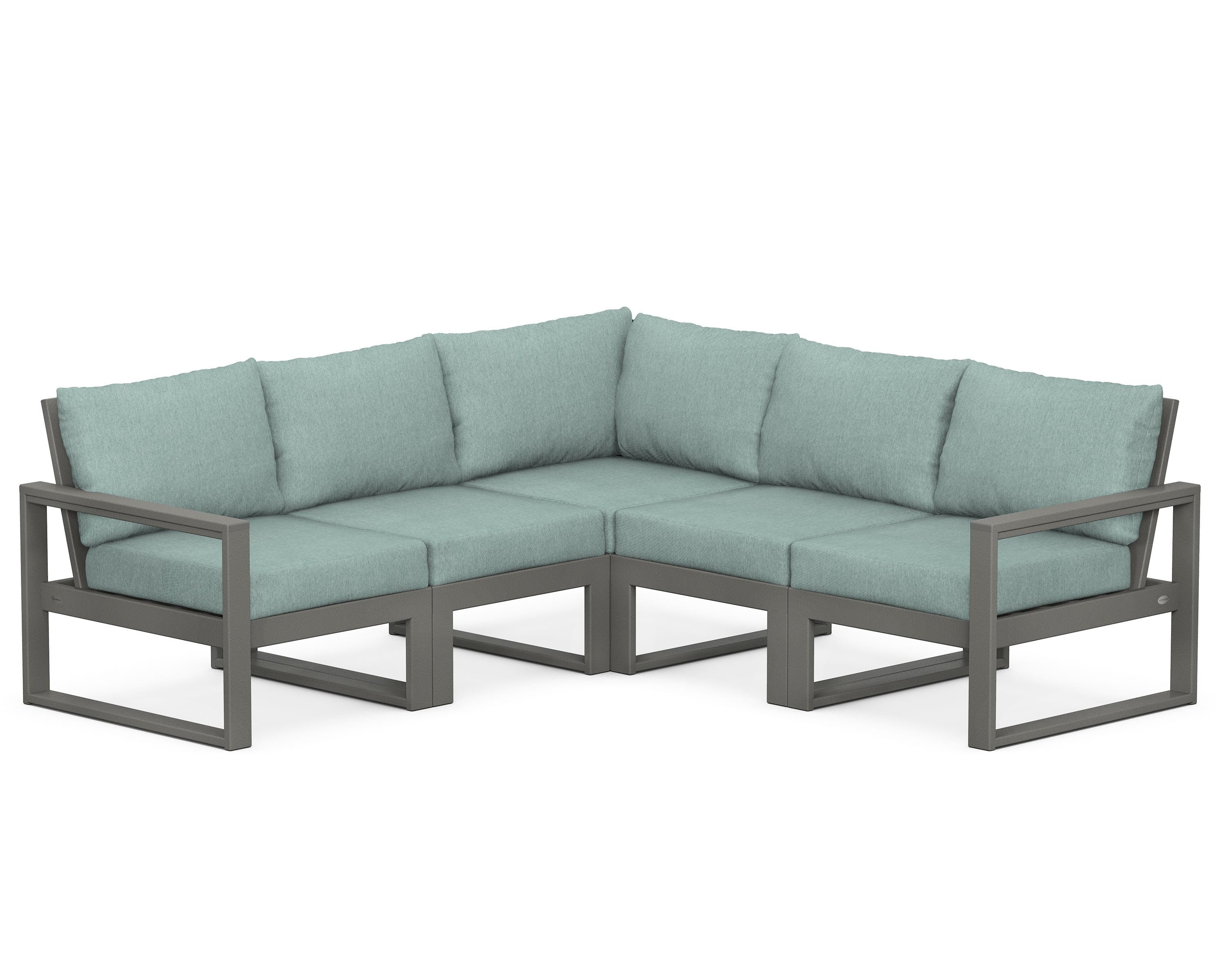 POLYWOOD® EDGE 5-Piece Modular Deep Seating Set in Slate Grey / Glacier Spa