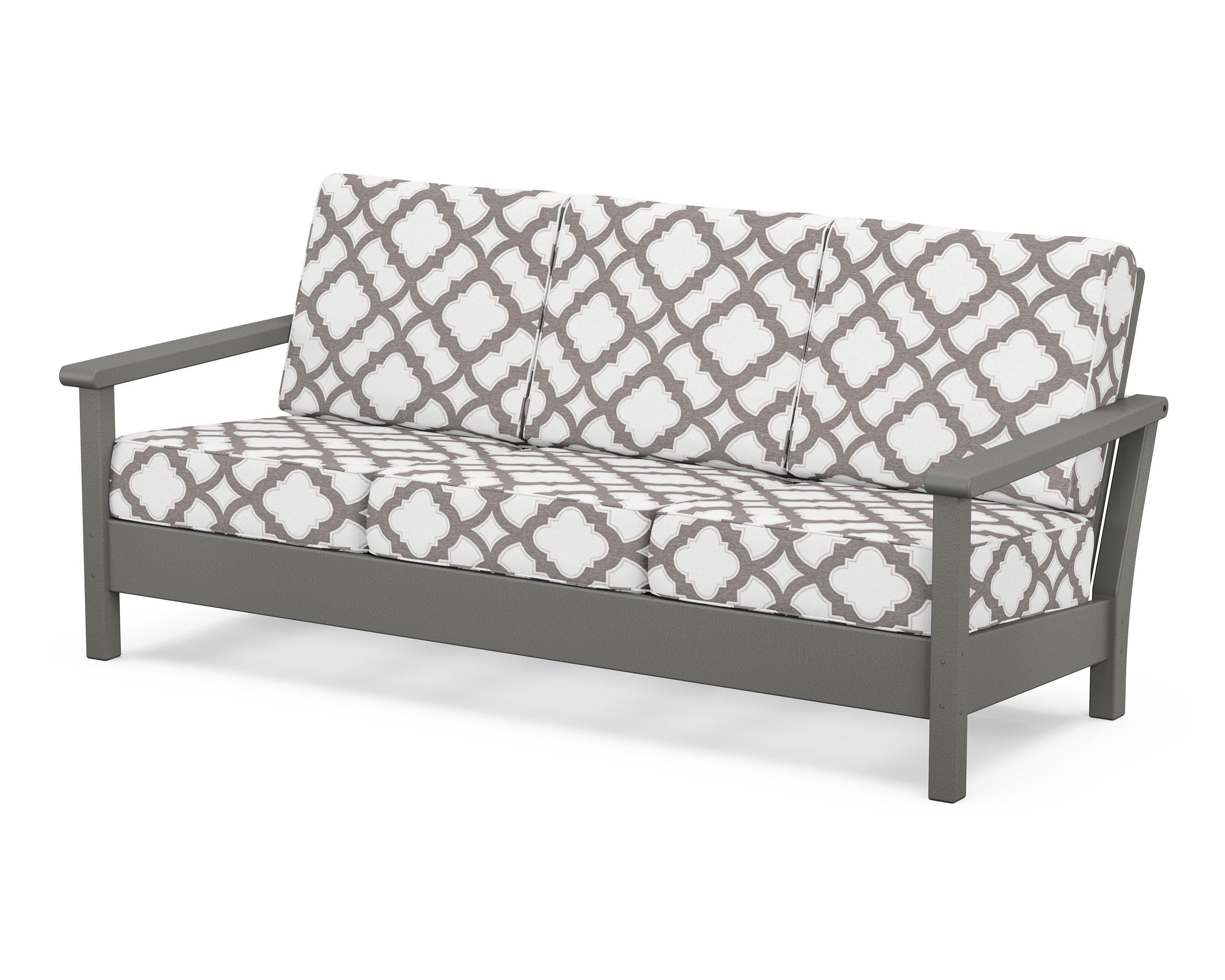POLYWOOD® Harbour Deep Seating Sofa in Slate Grey / Trellis Grey Mist
