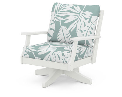POLYWOOD® Braxton Deep Seating Swivel Chair in Vintage White / Leaf Glacier Spa