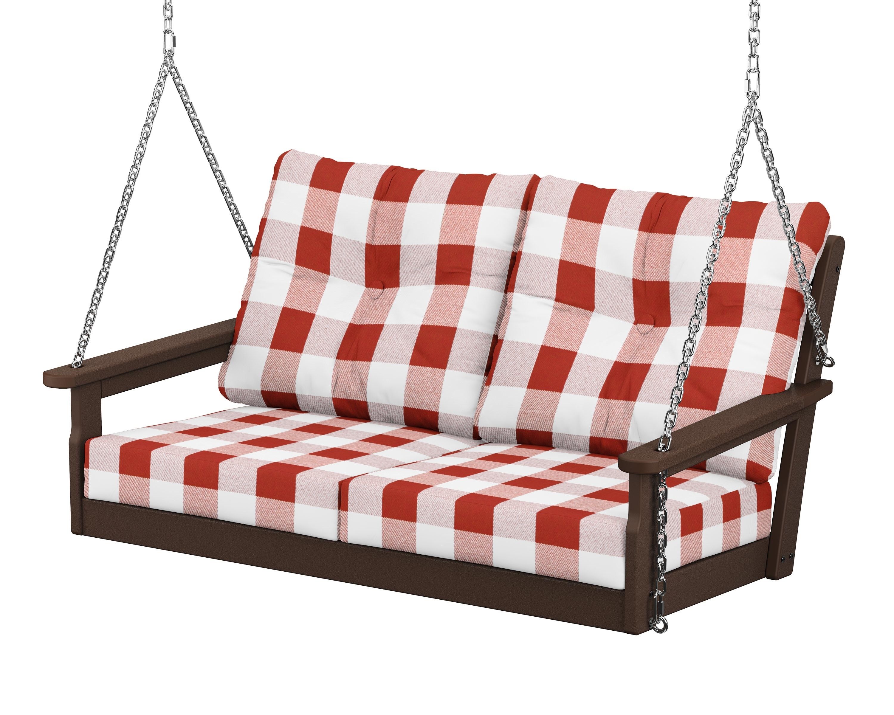 POLYWOOD® Vineyard Deep Seating Swing in Mahogany / Buffalo Plaid Crimson