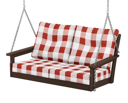 POLYWOOD® Vineyard Deep Seating Swing in Mahogany / Buffalo Plaid Crimson