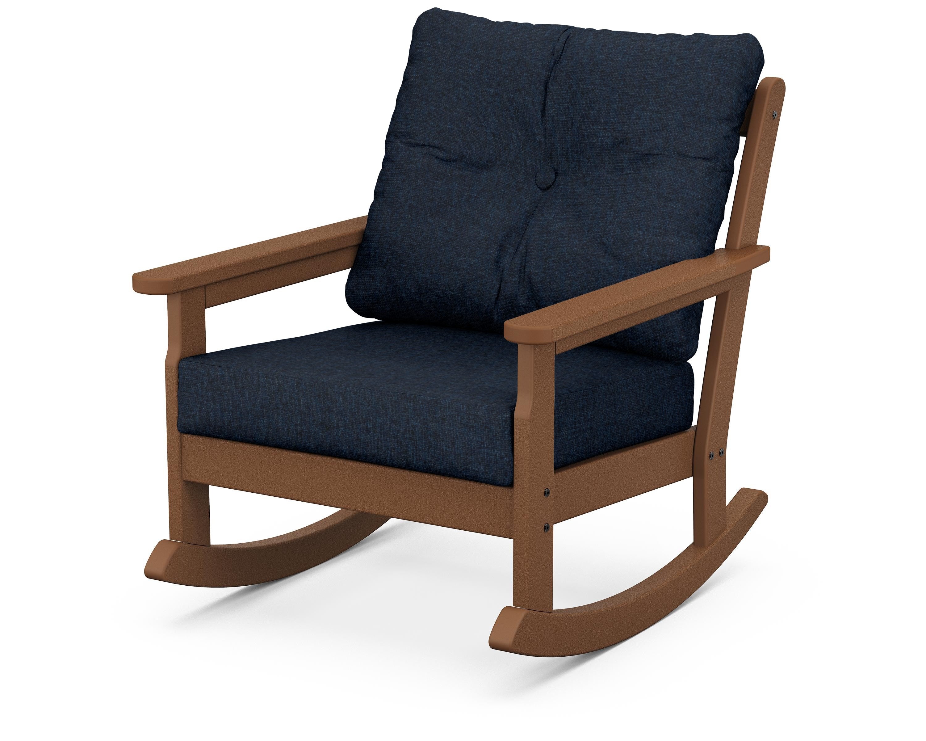 POLYWOOD® Vineyard Deep Seating Rocking Chair in Teak / Marine Indigo