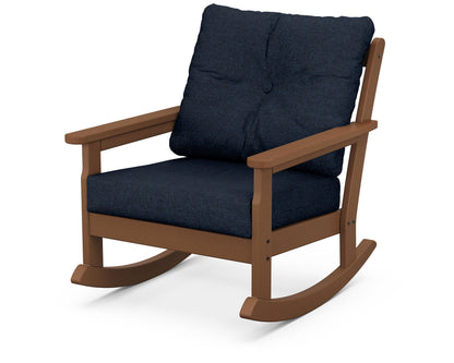 POLYWOOD® Vineyard Deep Seating Rocking Chair in Teak / Marine Indigo