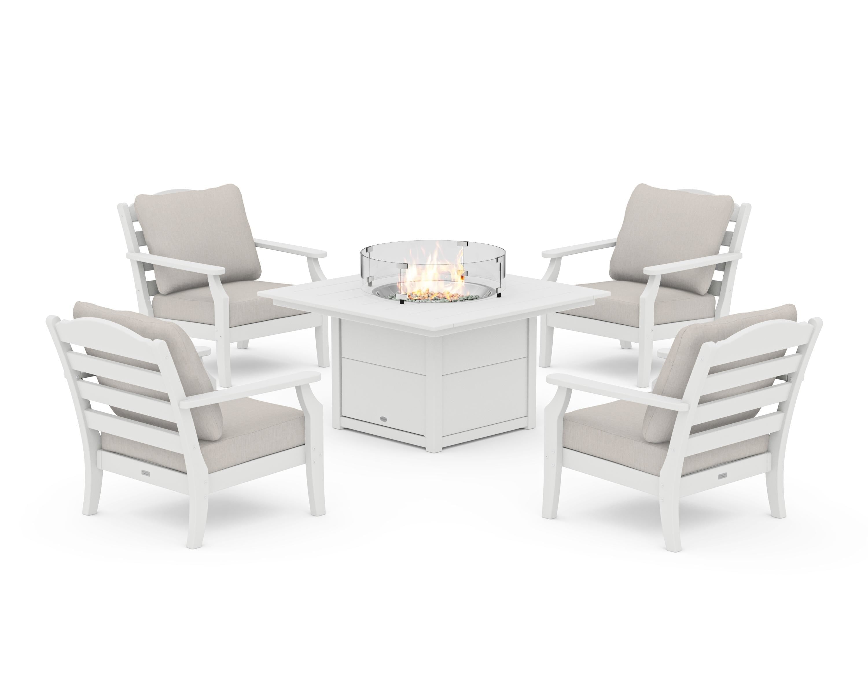 Draper James™ by  POLYWOOD® Savannah 5-Piece Deep Seating Set with Fire Pit Table in White / Cast Ash