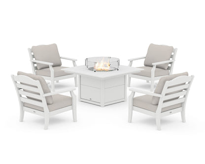Draper James™ by  POLYWOOD® Savannah 5-Piece Deep Seating Set with Fire Pit Table in White / Cast Ash