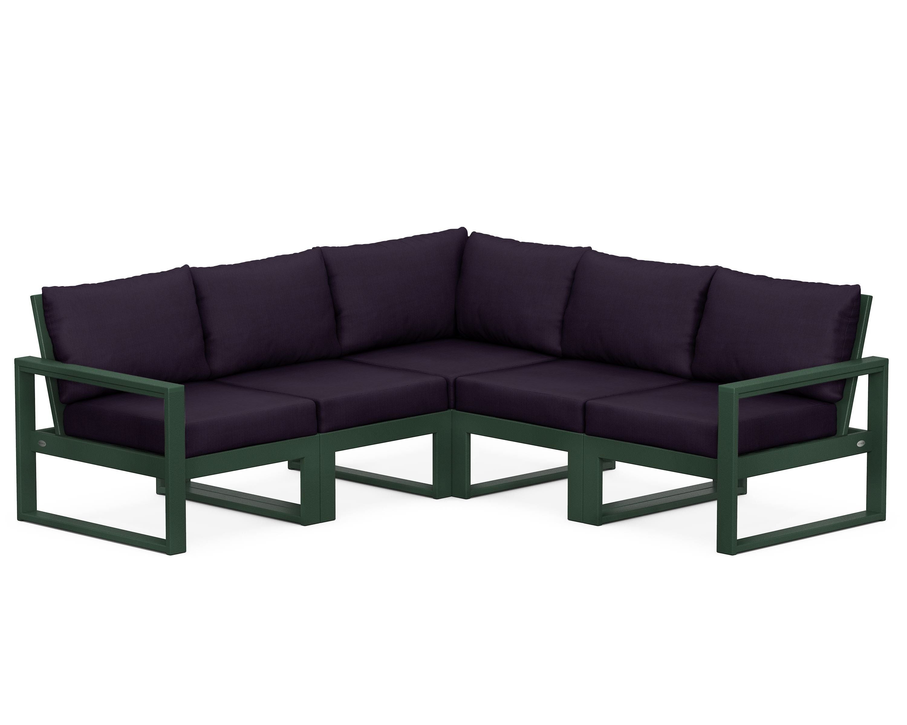 POLYWOOD® EDGE 5-Piece Modular Deep Seating Set in Green / Navy Linen