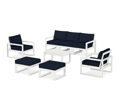 POLYWOOD® EDGE Sectional 8-Piece Lounge Sofa Set in White / Marine Indigo