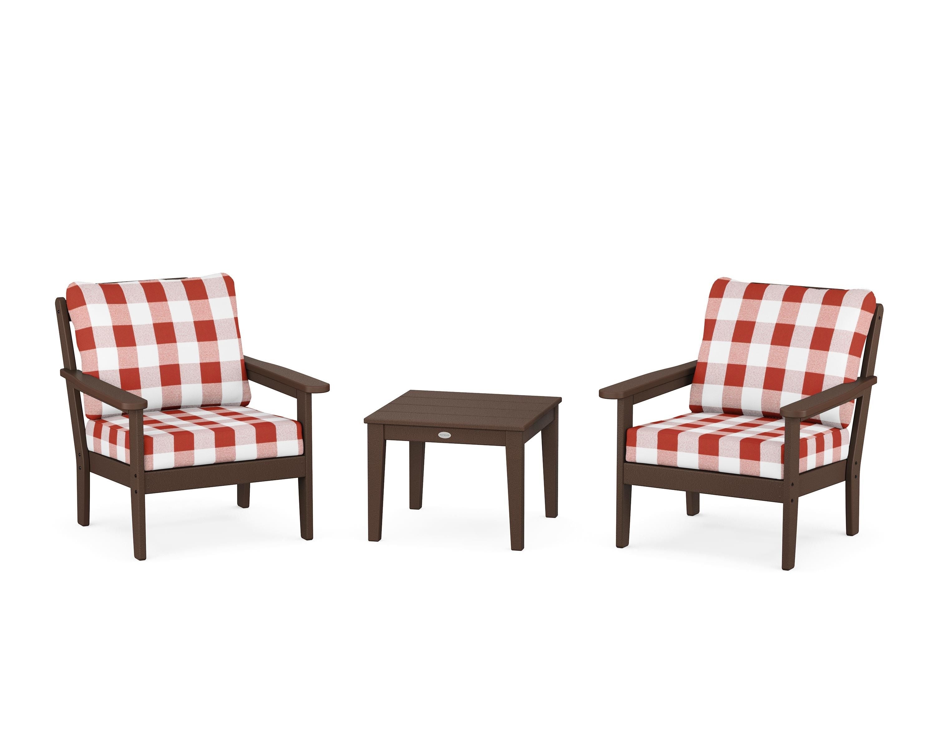 Country Living Cottage 3-Piece Deep Seating Set in Mahogany / Buffalo Plaid Crimson