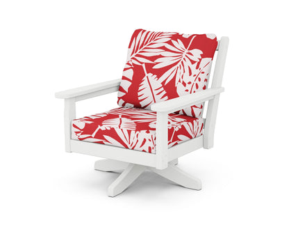 POLYWOOD® Chippendale Deep Seating Swivel Chair in White / Leaf Crimson