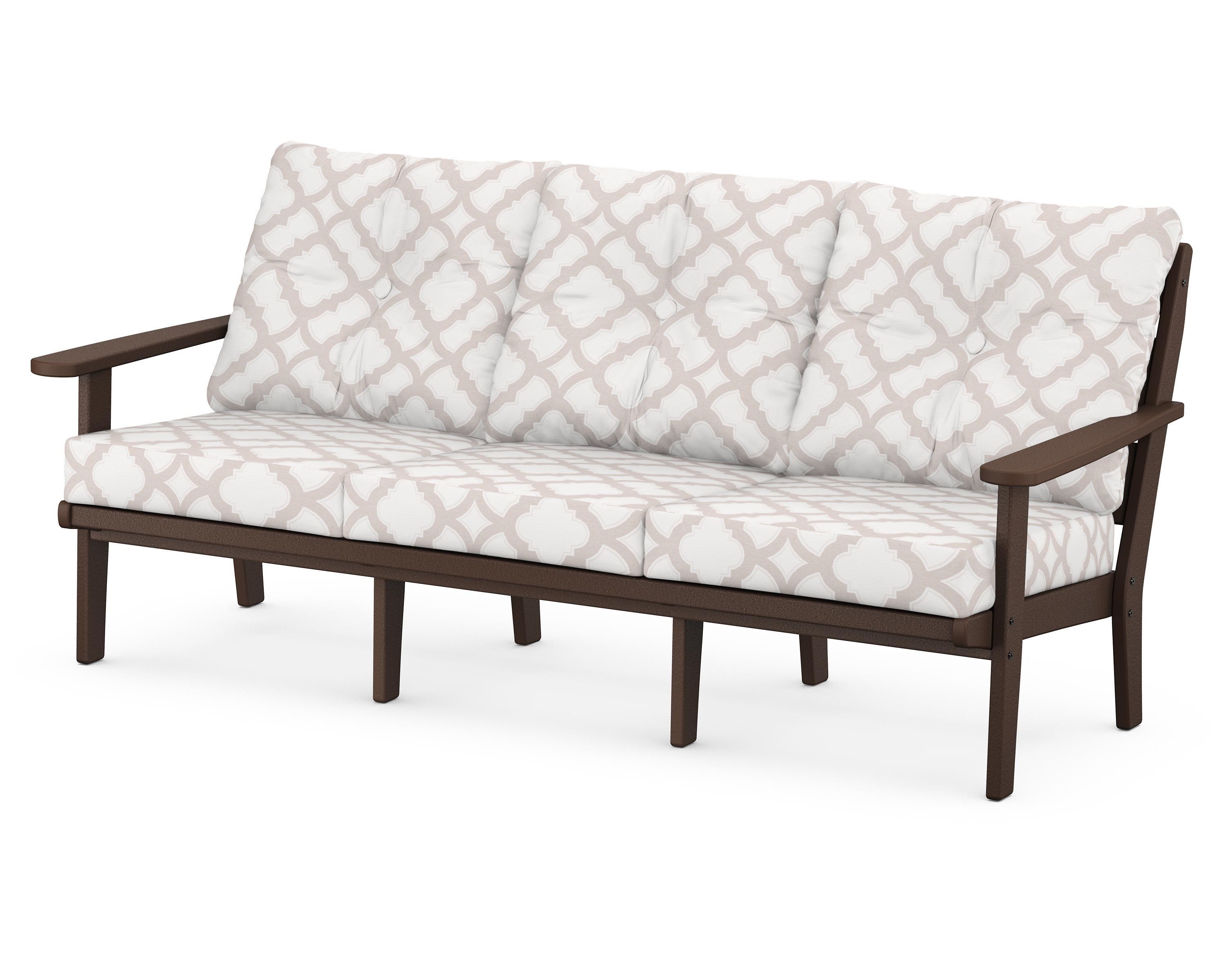 POLYWOOD® Lakeside Deep Seating Sofa in Mahogany / Trellis Dune Burlap