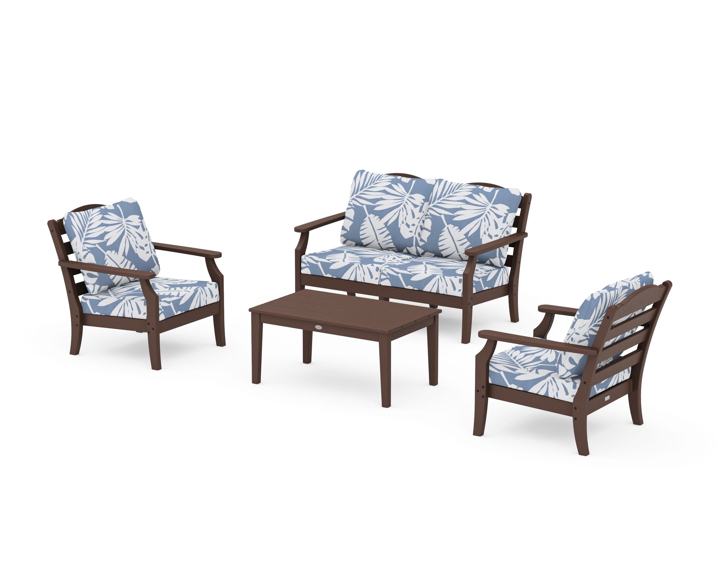 Draper James™ by  POLYWOOD® Savannah 4-Piece Deep Seating Set with Loveseat in Mahogany / Leaf Sky Blue