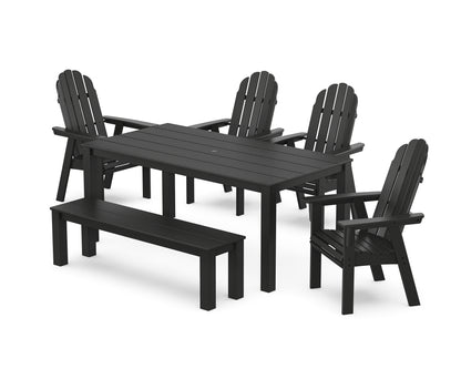 POLYWOOD® Vineyard Curveback Adirondack 6-Piece Parsons Dining Set with Bench in Black