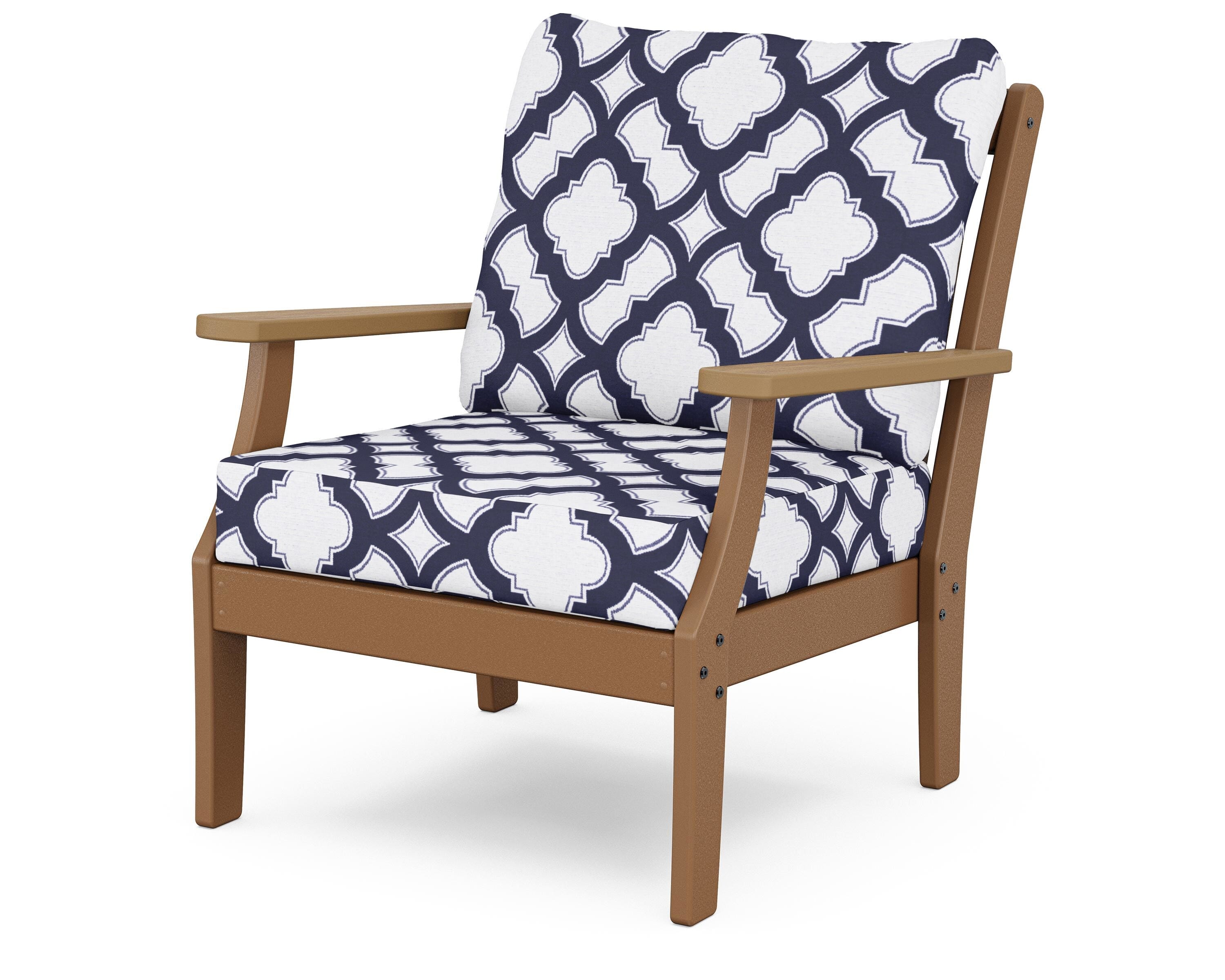 POLYWOOD® Braxton Deep Seating Chair in Teak / Natural / Trellis Navy