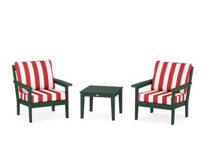 Country Living Cottage 3-Piece Deep Seating Set in Green / Cabana Stripe Crimson