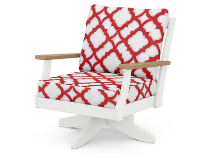 POLYWOOD® Braxton Deep Seating Swivel Chair in White / Natural / Trellis Crimson