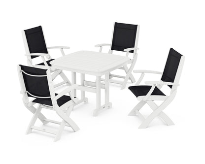 POLYWOOD® Coastal Folding Chair 5-Piece Dining Set in White / Black Sling