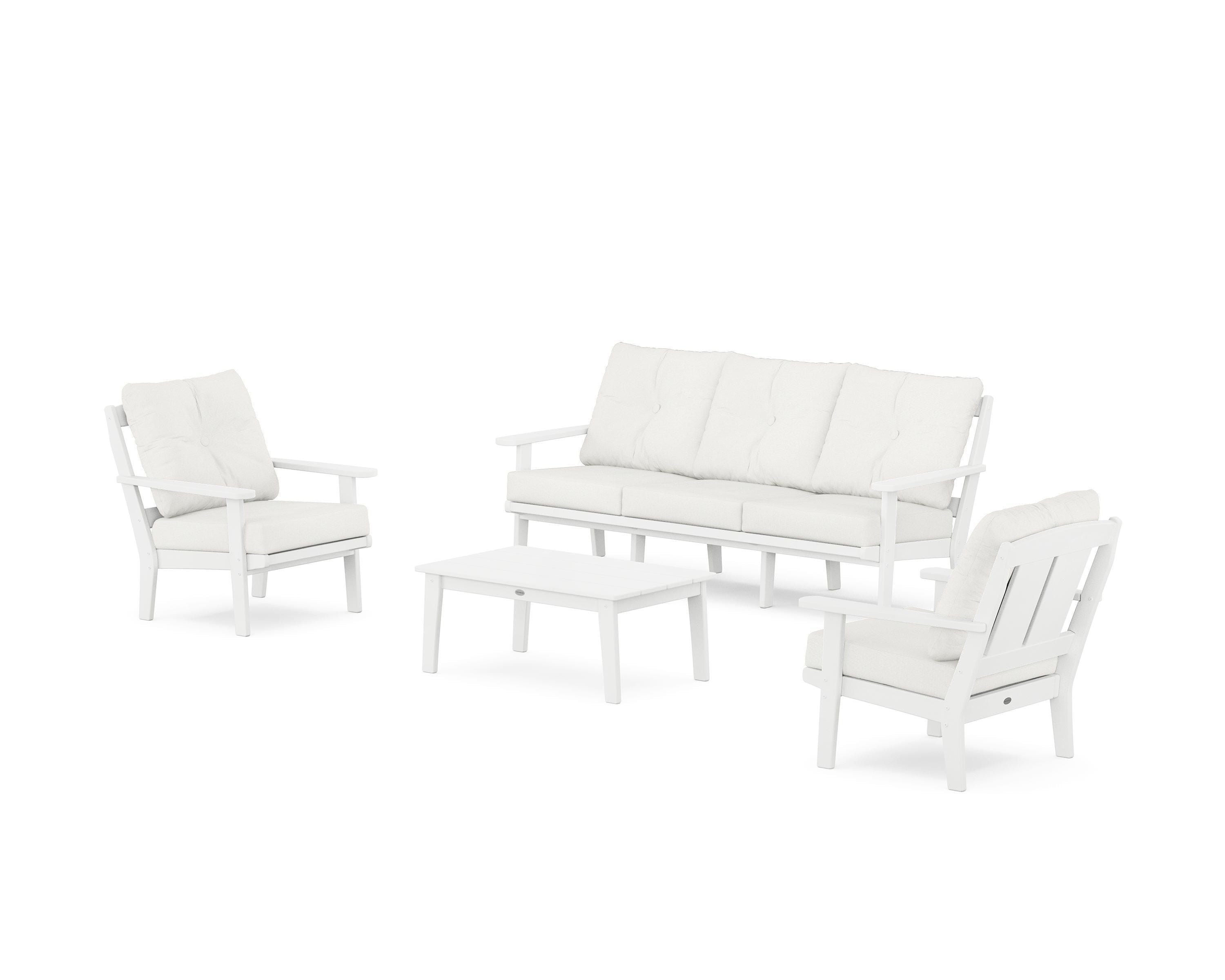 POLYWOOD® Mission 4-Piece Deep Seating Set with Sofa in White / Natural Linen