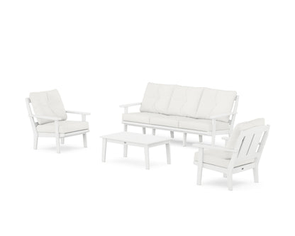 POLYWOOD® Mission 4-Piece Deep Seating Set with Sofa in White / Natural Linen
