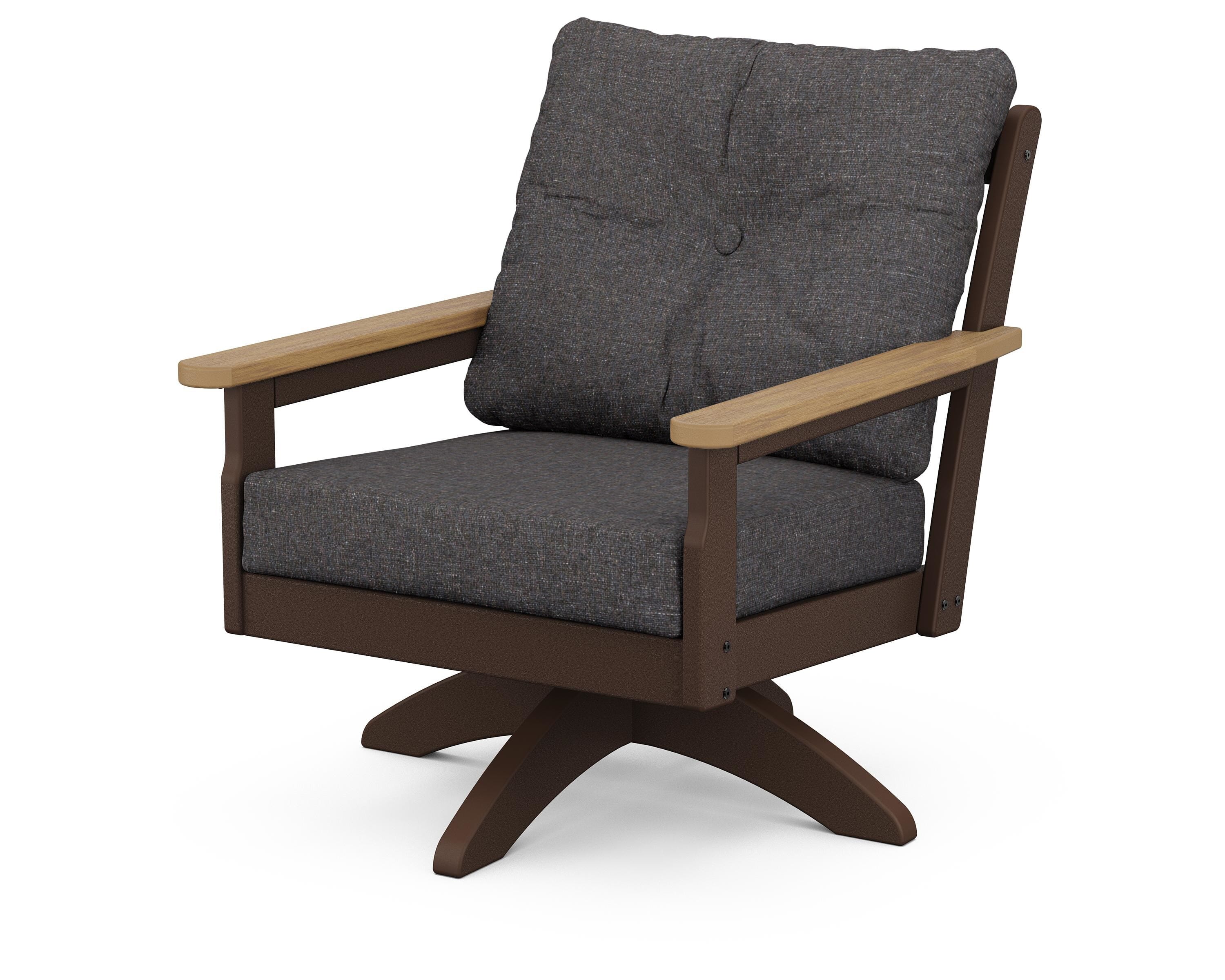 POLYWOOD® Vineyard Deep Seating Swivel Chair in Mahogany / Natural / Ash Charcoal