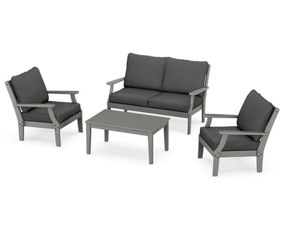 POLYWOOD® Braxton 4-Piece Deep Seating Chair Set in Slate Grey / Spectrum Carbon