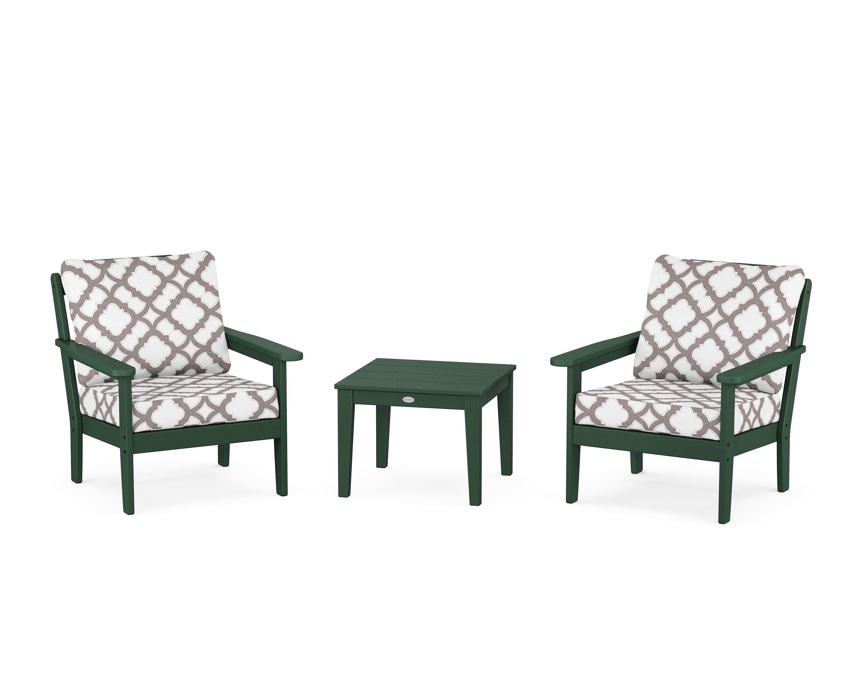 Country Living Cottage 3-Piece Deep Seating Set in Green / Trellis Grey Mist